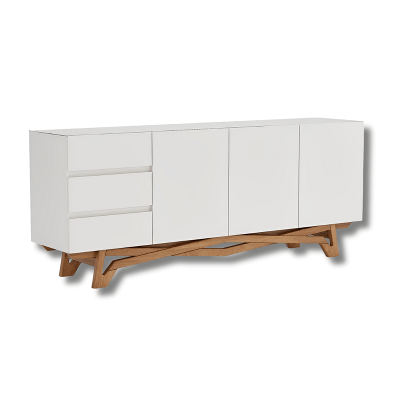 Buffet Oasi com Vidro pés em Madeira de Eucalipto estrutura em MDF cor Off-White
