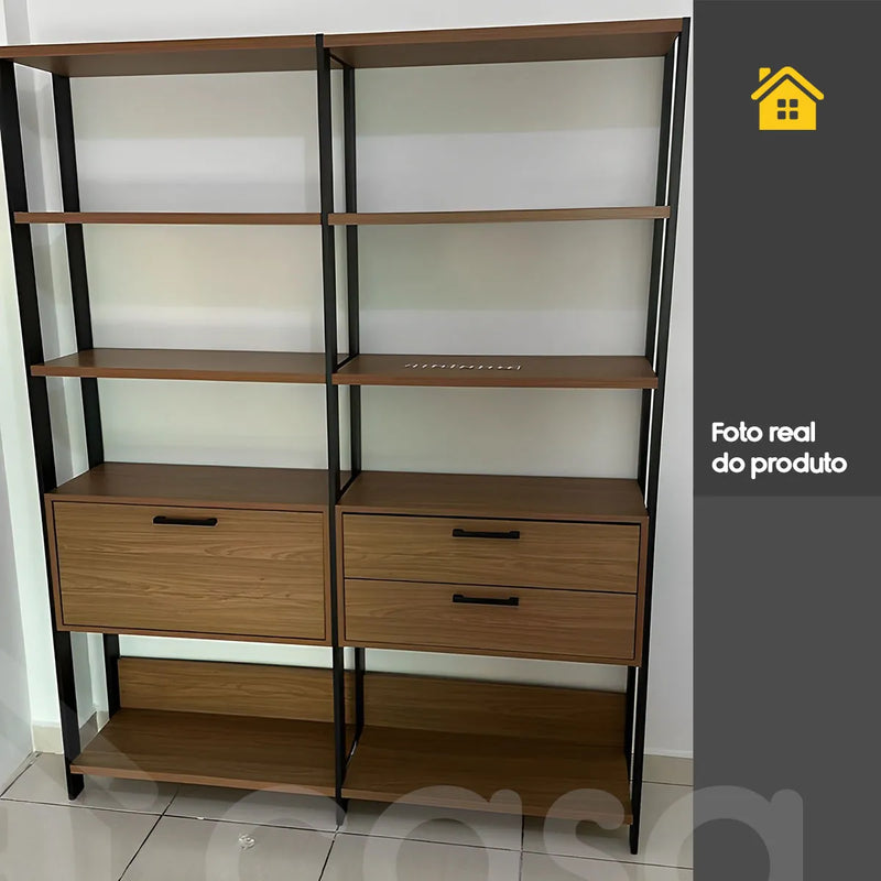 Kit 02 Estantes Com Prateleiras Freijó com Preto