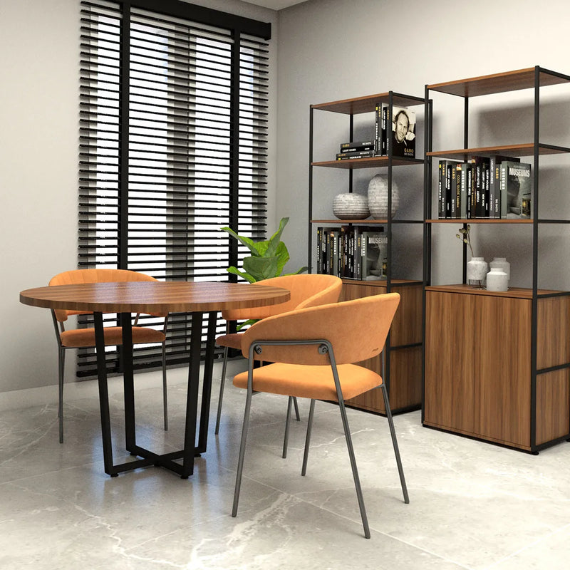 Mesa de Reunião Industrial Redonda 110cm Pés em Metal